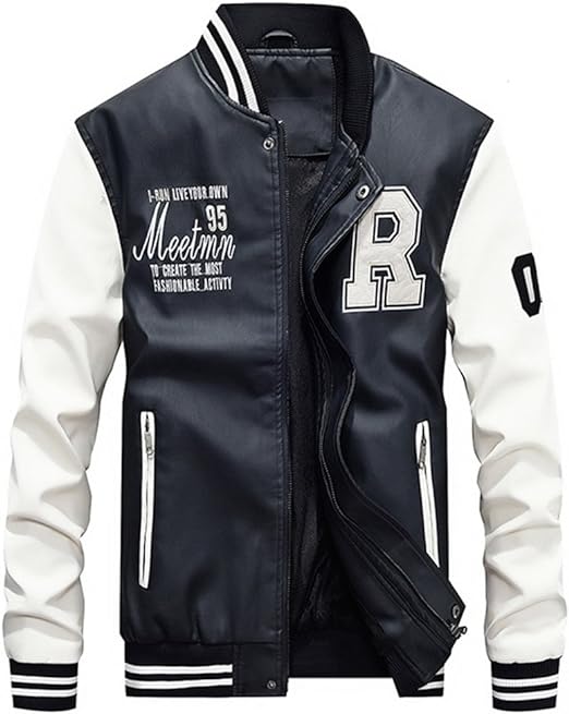 Men's Casual Varsity Baseball Stand Collar PU Leather Jacket | Varsity Jacket For Men | Ohio Leather Jacket Factory